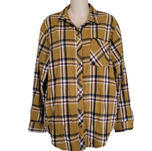 L.I.F.E Love is For Eternity Mustard Yellow Plaid Button Down Shirt Size Women M